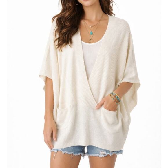 FP Beach Sweaters - FP Beach | Pullover Sweater Surplice V-neck Pockets Boho Relaxed Cream Large